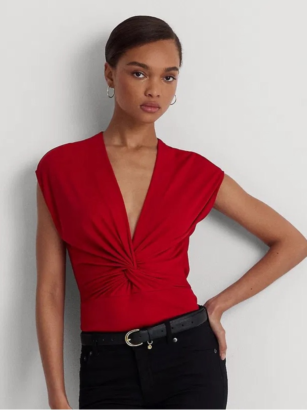 Lauren Ralph Lauren Red Twist-Front Women's Top